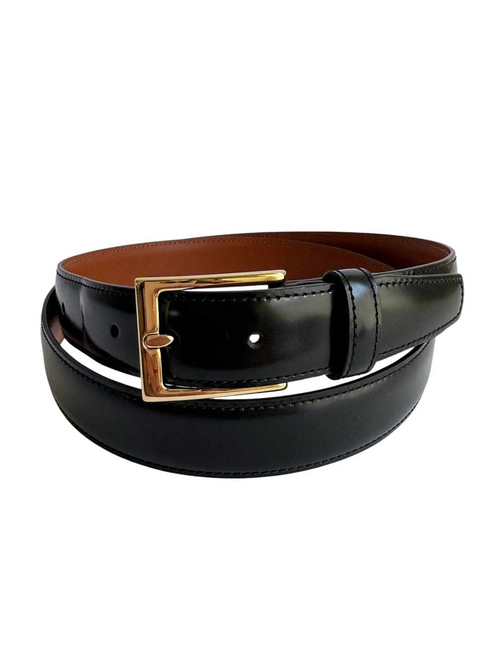Brooks Brother Black Leather Dress Belt Brass Italian Made In Italy Mens 42